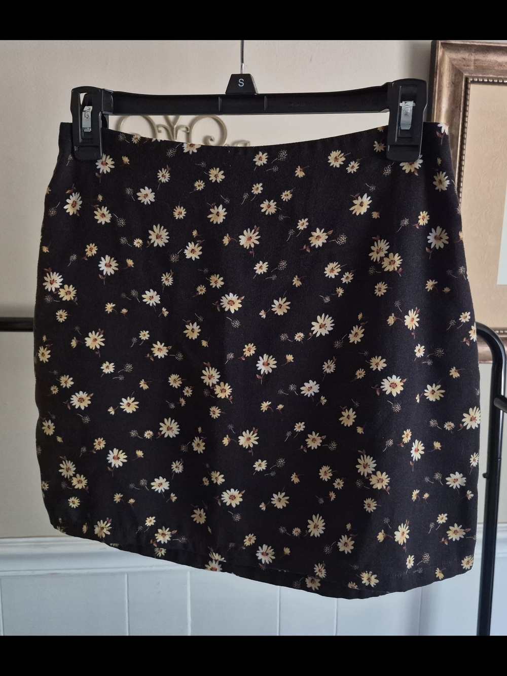 Black Daisy Print Mini Skirt